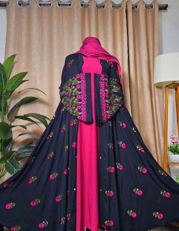 প্রিমিয়াম  চেরি কাপড়ের  এমব্রয়ডারি  বোরকা
